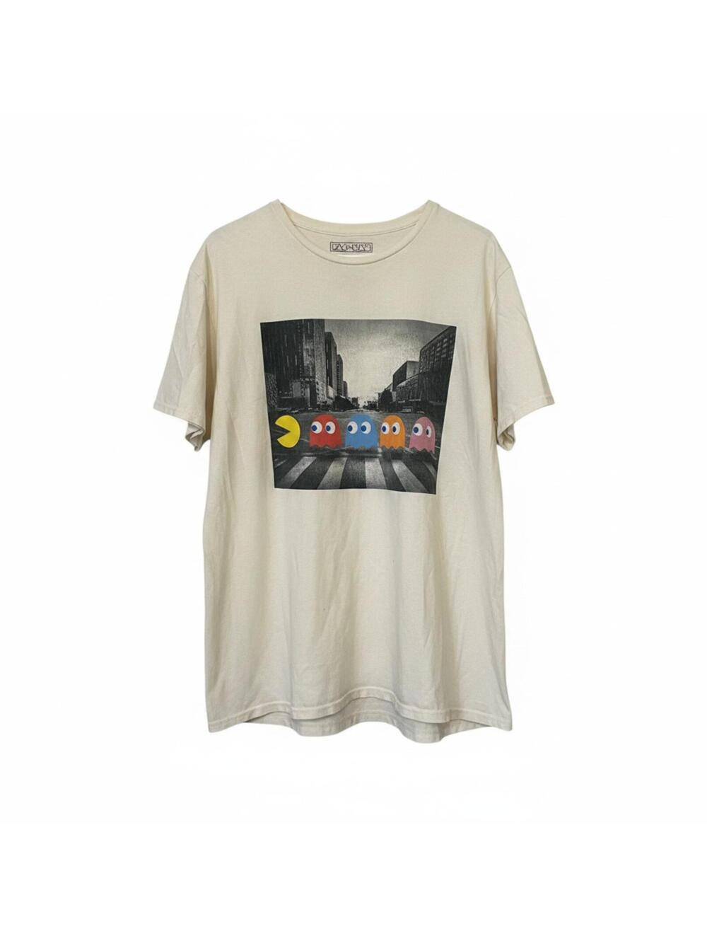 PAC-MAN Graphic Tee XL Beige Cotton Unisex Adults Y2K Casual